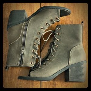Open toe lace up boots